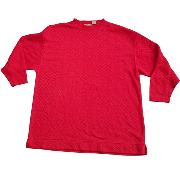 Cristina Red 3/4 Sleeve Chevron Textured Top Cotton Blend Medium - Picture 2 of 5